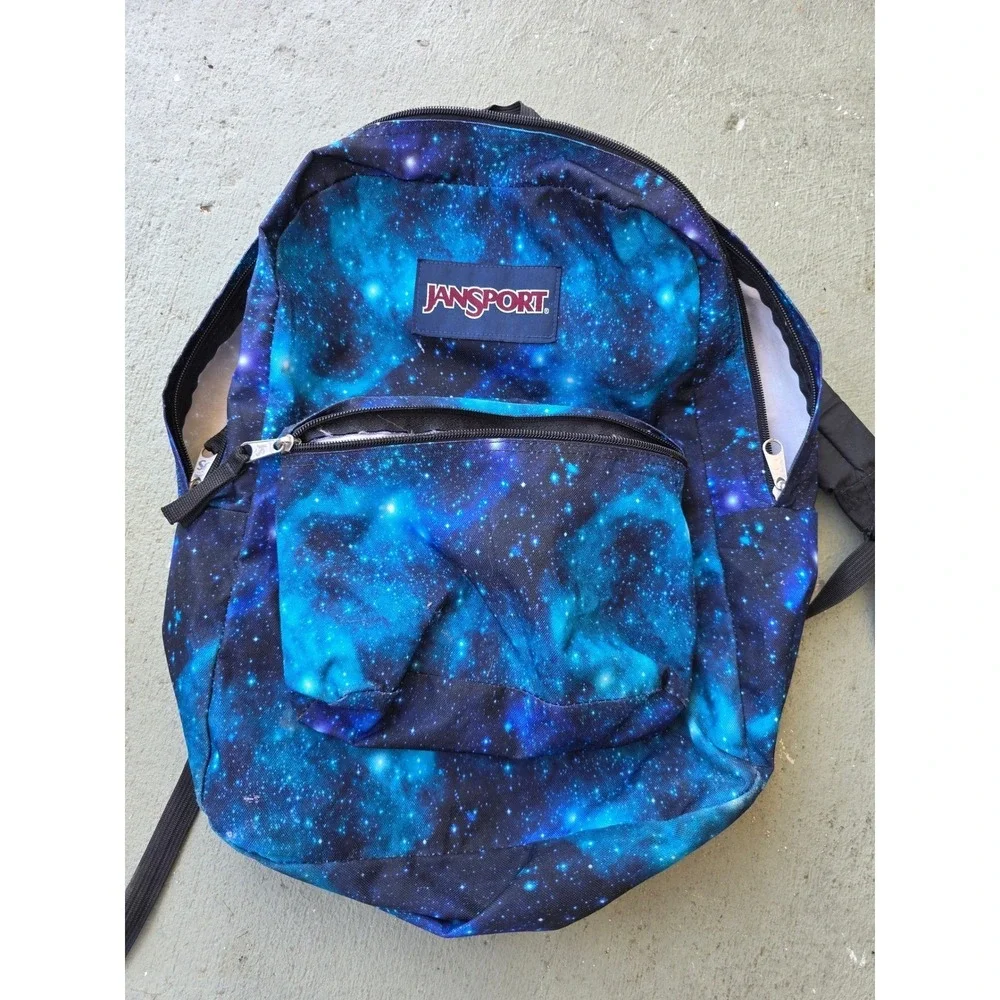 JanSport SuperBreak Backpack Blue Purple Galaxy Nebula Space Print School Bag E3